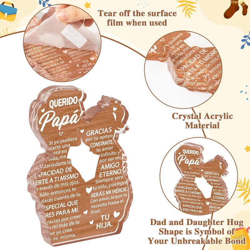 Yopyame Gift for Dad from Daughter - Spanish Papá Heartwarming Keepsake Father Daughter Embracing Acrylic Plaque Sign Best Dad Ever Gift Regalos Para Papá Office Desk Decor Father’s Day Christmas Gift - Image 3